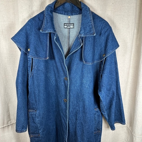 Denim Duster Long Coat Jacket Blue Button Western cowboy riding